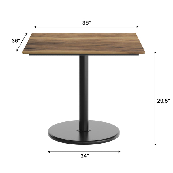 Natural/Black Base |#| Commercial 36" SQ Natural HPL Tabletop with Black Table Height RD Base