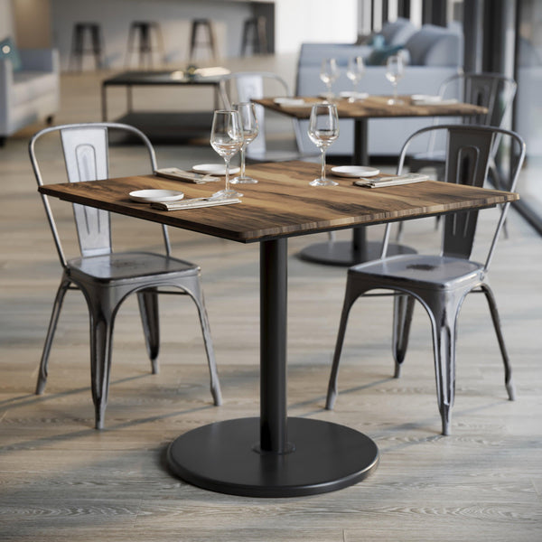 Natural/Black Base |#| Commercial 36" SQ Natural HPL Tabletop with Black Table Height RD Base