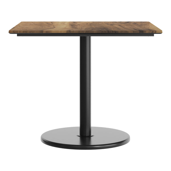 Natural/Black Base |#| Commercial 36" SQ Natural HPL Tabletop with Black Table Height RD Base
