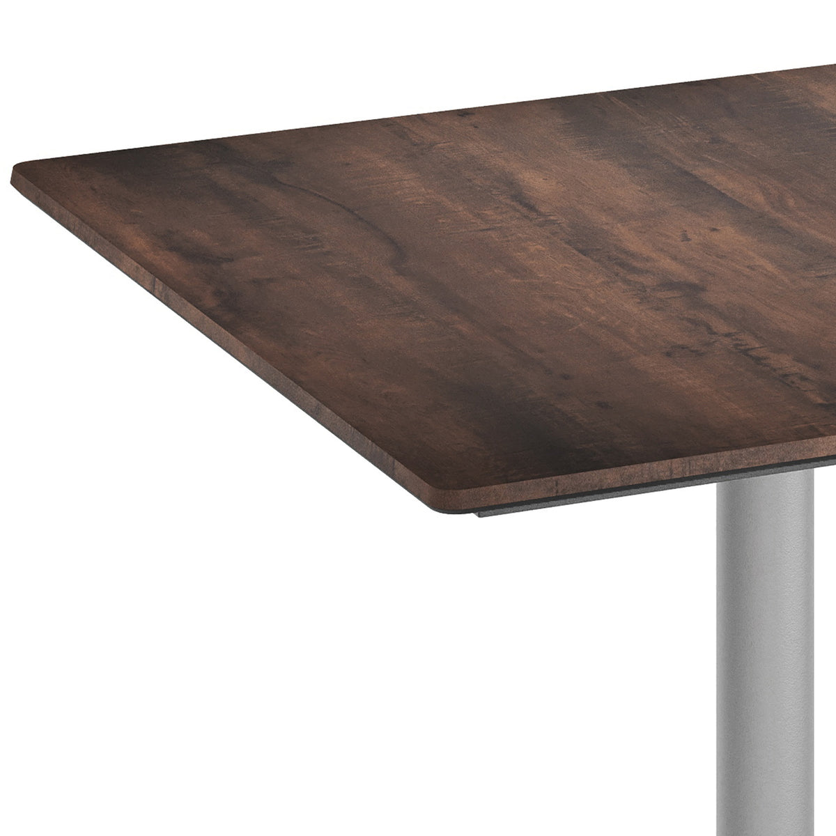 Dark Brown/Silver Base |#| Commercial All-Weather 36" Square Dark Brown HPL Tabletop-Silver X Base