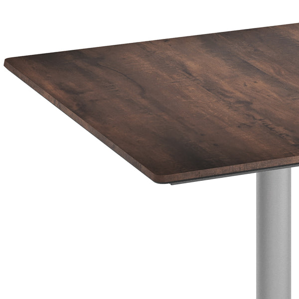 Dark Brown/Silver Base |#| Commercial All-Weather 36" Square Dark Brown HPL Tabletop-Silver X Base