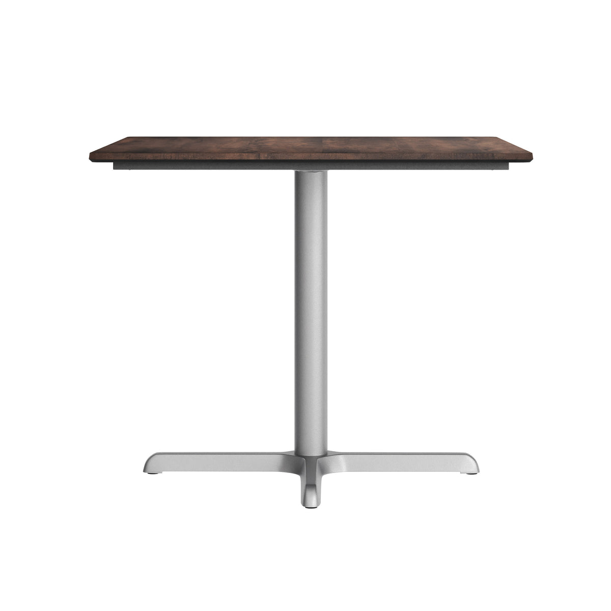 Dark Brown/Silver Base |#| Commercial All-Weather 36" Square Dark Brown HPL Tabletop-Silver X Base