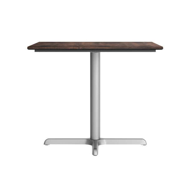 Dark Brown/Silver Base |#| Commercial All-Weather 36" Square Dark Brown HPL Tabletop-Silver X Base