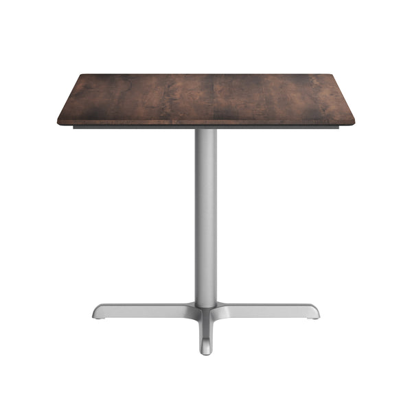 Dark Brown/Silver Base |#| Commercial All-Weather 36" Square Dark Brown HPL Tabletop-Silver X Base