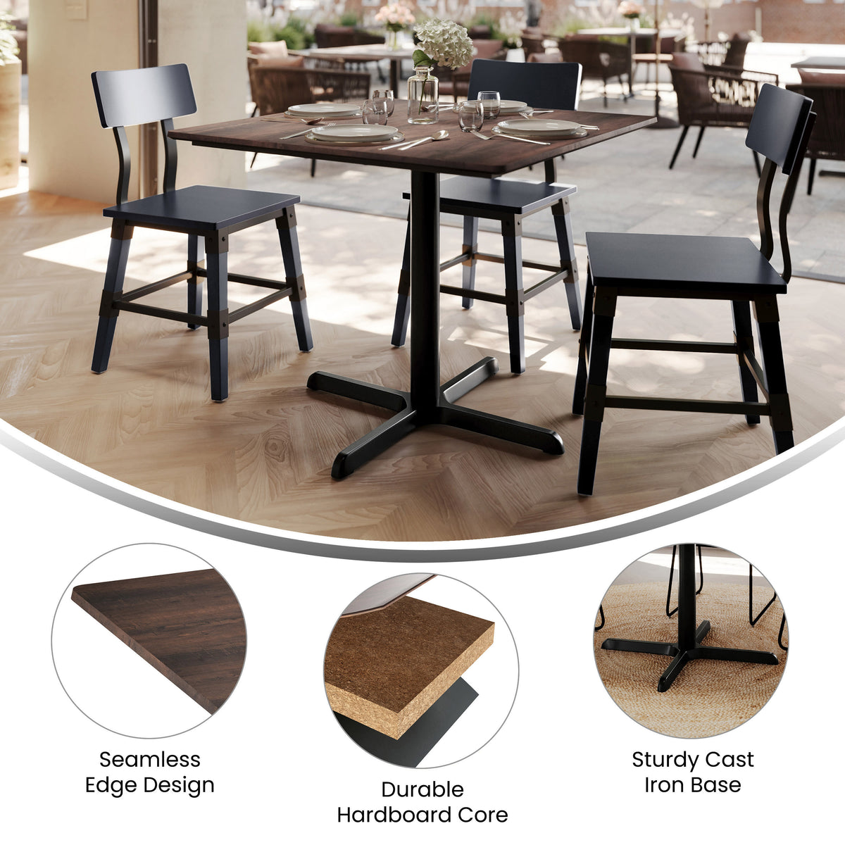 Dark Brown/Black Base |#| Commercial 36" Dark Brown HPL Tabletop with Black Table Height X Base