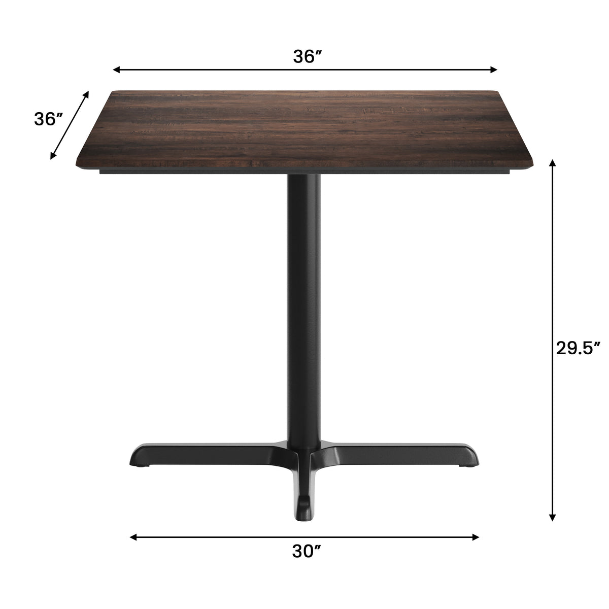 Dark Brown/Black Base |#| Commercial 36" Dark Brown HPL Tabletop with Black Table Height X Base
