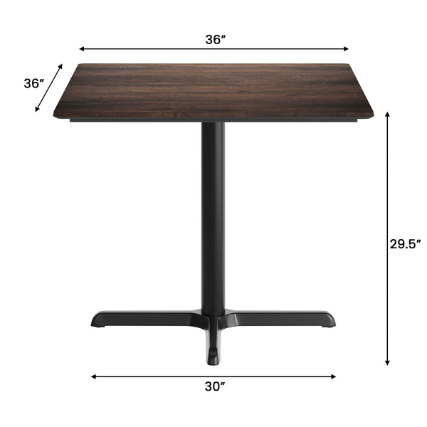 Dark Brown/Black Base |#| Commercial 36" Dark Brown HPL Tabletop with Black Table Height X Base