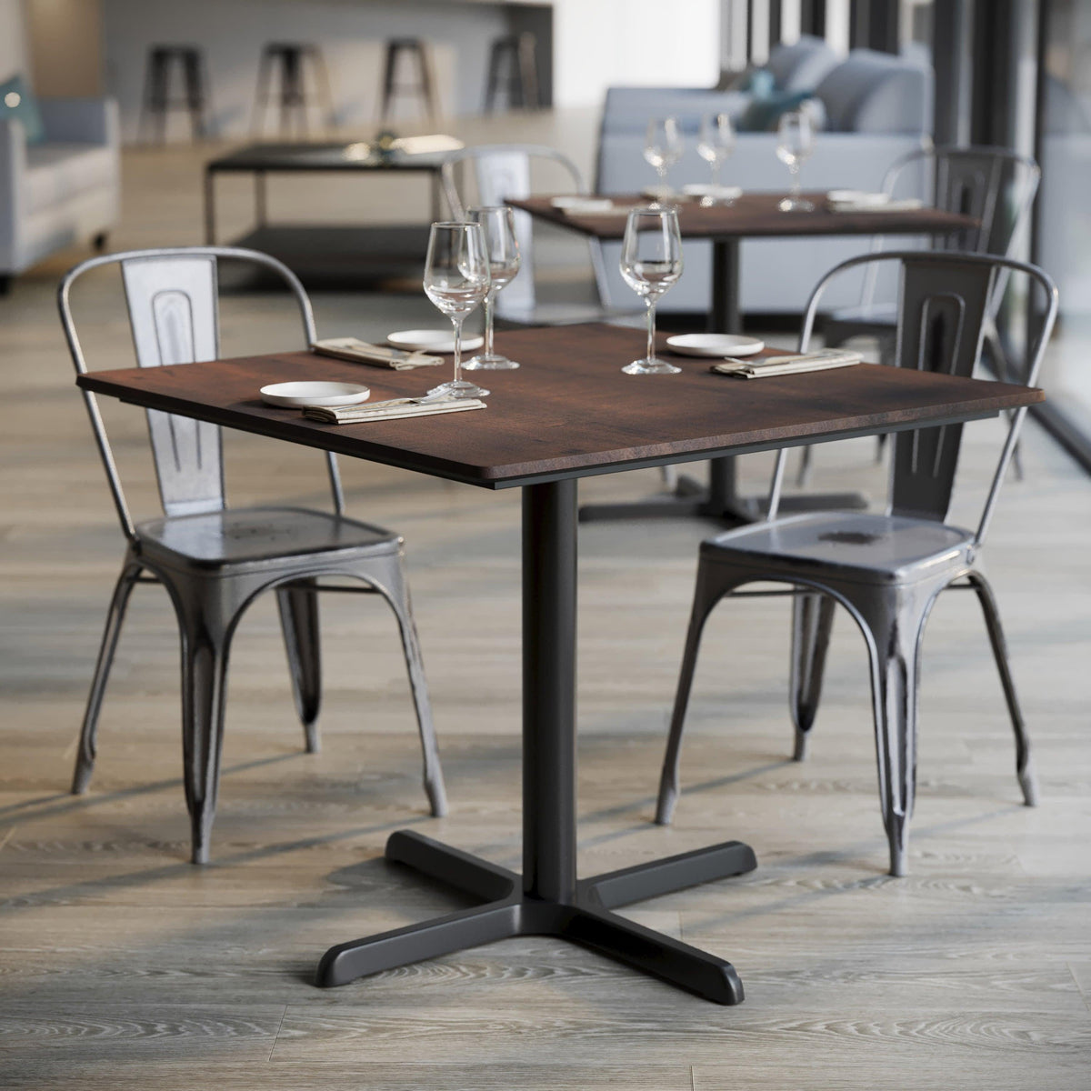 Dark Brown/Black Base |#| Commercial 36" Dark Brown HPL Tabletop with Black Table Height X Base