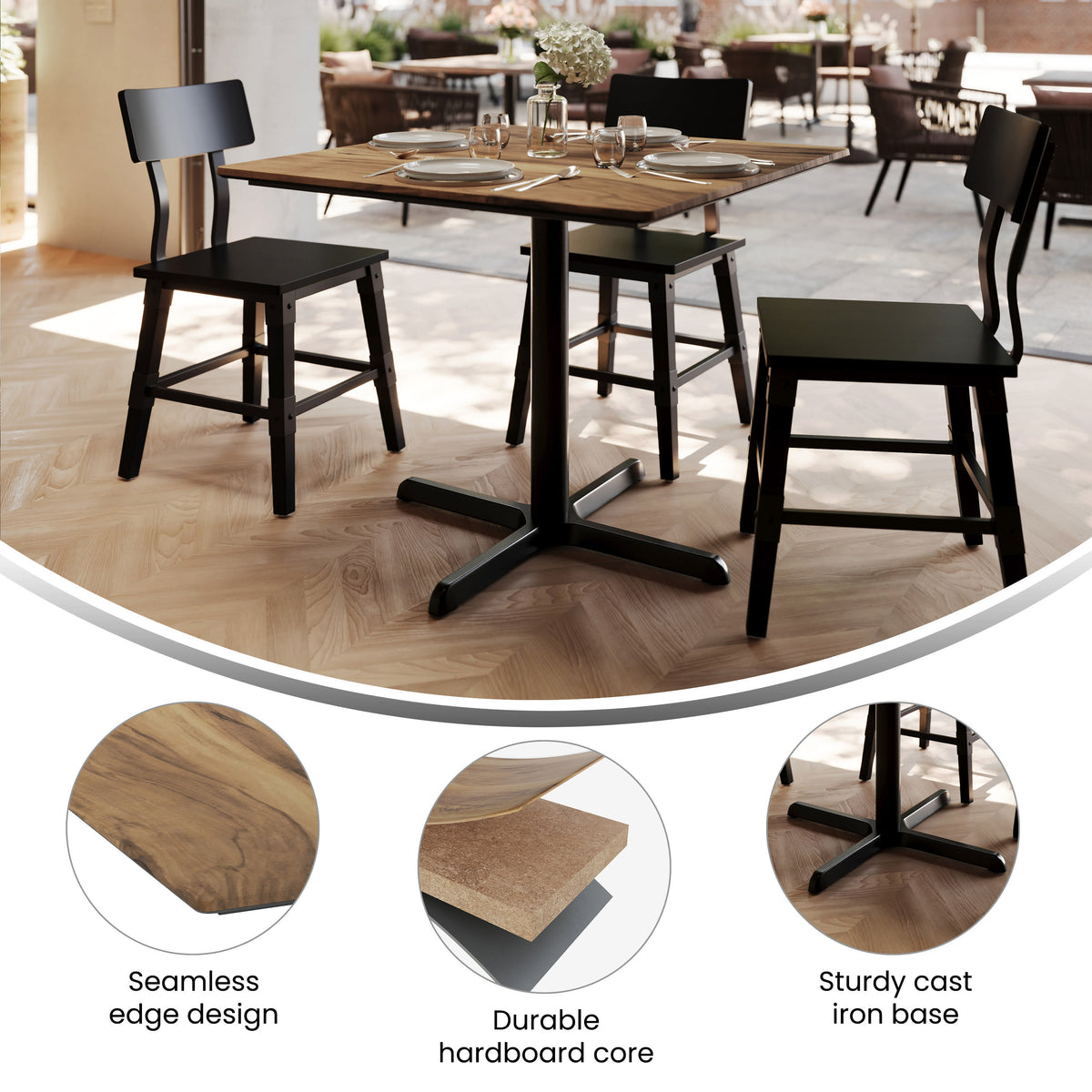 Natural/Black Base |#| Commercial 36" Natural HPL Tabletop with Black Table Height X Base
