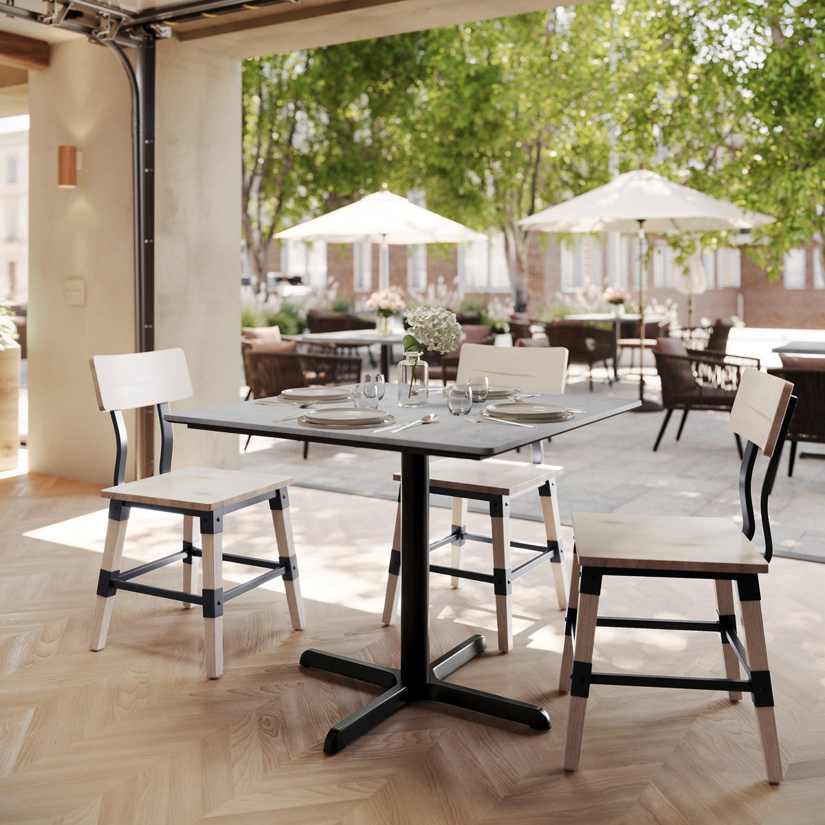 Gray Faux Concrete/Black Base |#| Commercial 36" Gray Faux Concrete HPL Tabletop - Black Table Height X Base