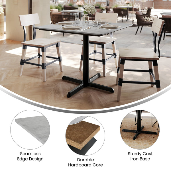 Gray Faux Concrete/Black Base |#| Commercial 36" Gray Faux Concrete HPL Tabletop - Black Table Height X Base