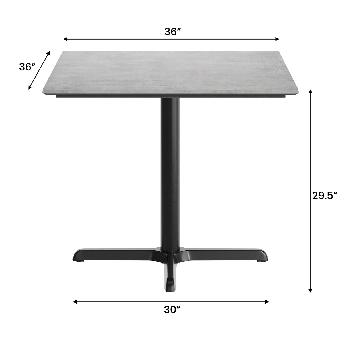 Gray Faux Concrete/Black Base |#| Commercial 36" Gray Faux Concrete HPL Tabletop - Black Table Height X Base