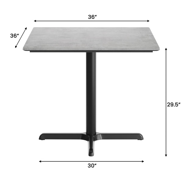 Gray Faux Concrete/Black Base |#| Commercial 36" Gray Faux Concrete HPL Tabletop - Black Table Height X Base