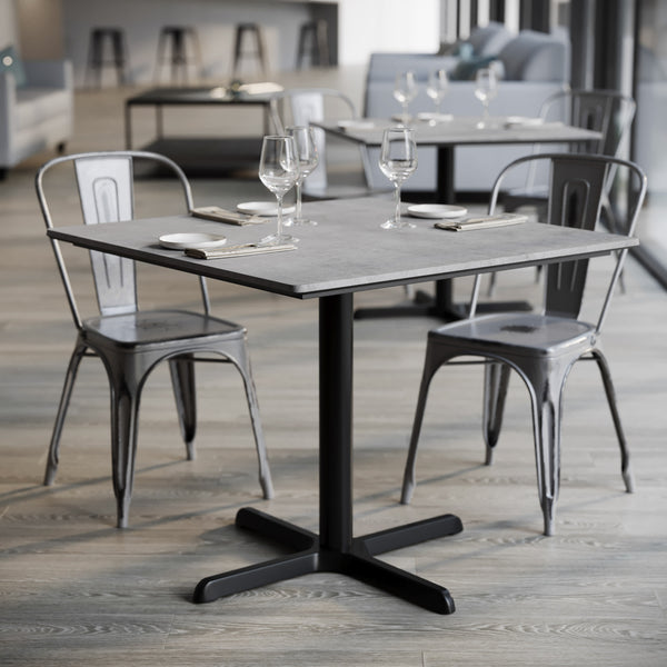 Gray Faux Concrete/Black Base |#| Commercial 36" Gray Faux Concrete HPL Tabletop - Black Table Height X Base