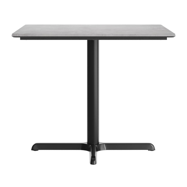 Gray Faux Concrete/Black Base |#| Commercial 36" Gray Faux Concrete HPL Tabletop - Black Table Height X Base