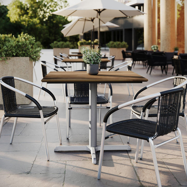 Natural/Silver Base |#| Commercial All-Weather 36" Square Natural HPL Tabletop-Silver X Base