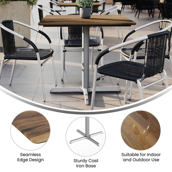 Natural/Silver Base |#| Commercial All-Weather 36" Square Natural HPL Tabletop-Silver X Base