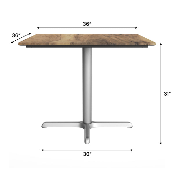 Natural/Silver Base |#| Commercial All-Weather 36" Square Natural HPL Tabletop-Silver X Base