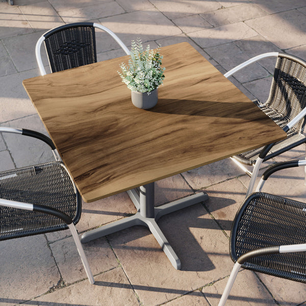 Natural/Silver Base |#| Commercial All-Weather 36" Square Natural HPL Tabletop-Silver X Base