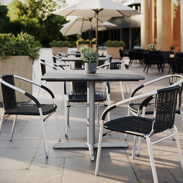 Gray Faux Concrete/Silver Base |#| Commercial All-Weather 36" Square Gray Faux Concrete HPL Tabletop-Silver X Base