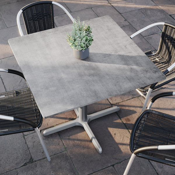 Gray Faux Concrete/Silver Base |#| Commercial All-Weather 36" Square Gray Faux Concrete HPL Tabletop-Silver X Base