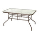 Clear Top/Bronze Frame |#| 31.5" x 55" Rectangular Tempered Glass Metal Table with Umbrella Hole - Bronze