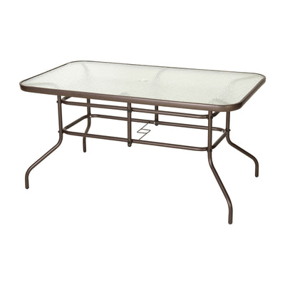 Tory 31.5" x 55" Rectangular Tempered Glass Metal Table with Umbrella Hole - View 1