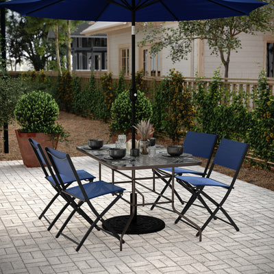 Tory 31.5" x 55" Rectangular Tempered Glass Metal Table with Umbrella Hole - View 2