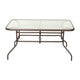 Clear Top/Bronze Frame |#| 31.5" x 55" Rectangular Tempered Glass Metal Table with Umbrella Hole - Bronze