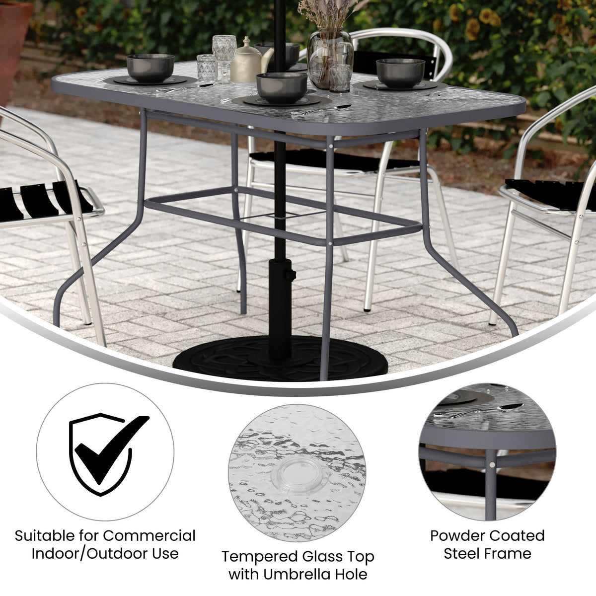 Glass Metal Patio Table FV-FRB7-120-7W- – BizChair
