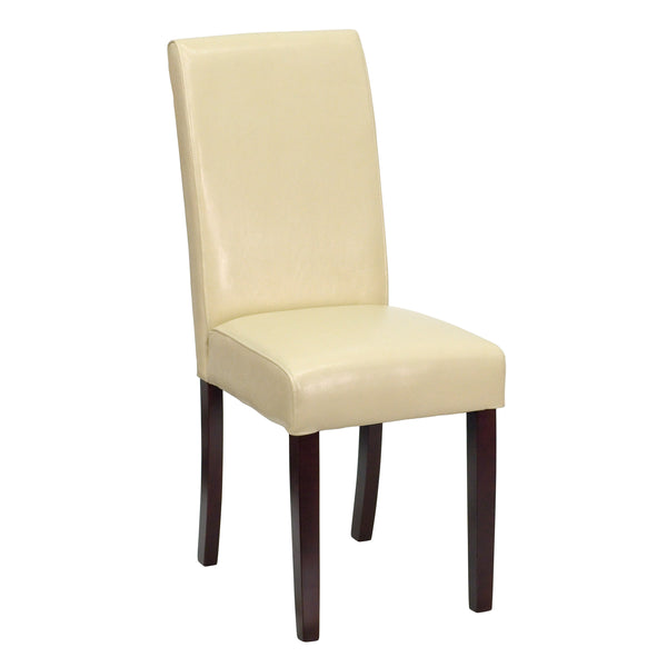 Ivory |#| Ivory LeatherSoft Panel Back Parsons Chair w/ Solid Hardwood Frame Construction