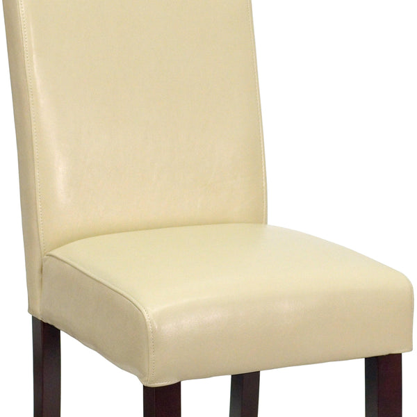 Ivory |#| Ivory LeatherSoft Panel Back Parsons Chair w/ Solid Hardwood Frame Construction