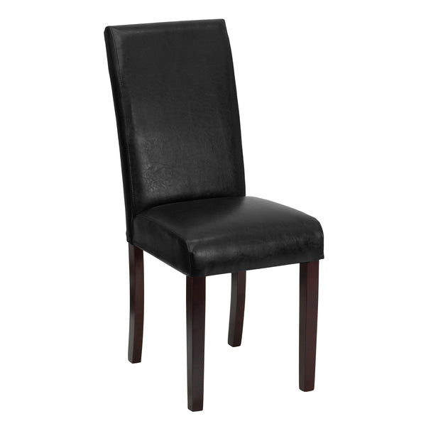 Black |#| Black LeatherSoft Parsons Chair with Solid Hardwood Frame Construction