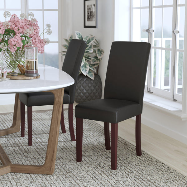 Black |#| Black LeatherSoft Parsons Chair with Solid Hardwood Frame Construction