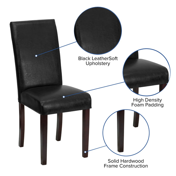 Black |#| Black LeatherSoft Parsons Chair with Solid Hardwood Frame Construction