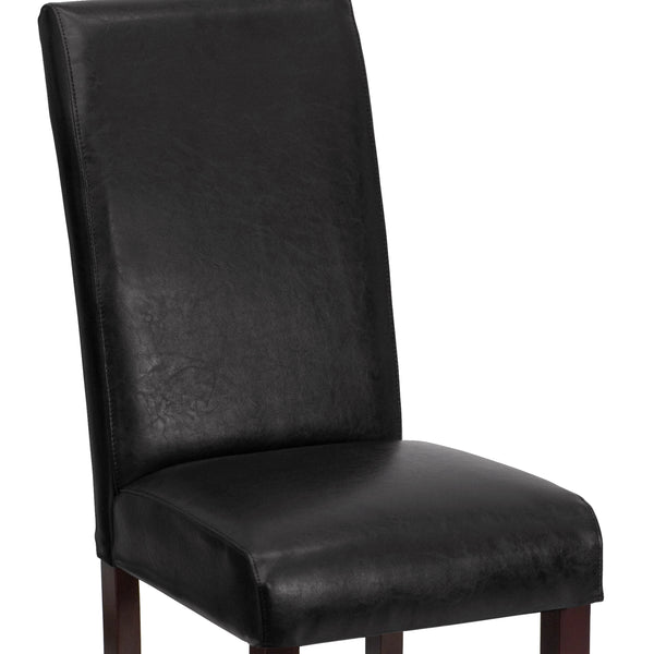 Black |#| Black LeatherSoft Parsons Chair with Solid Hardwood Frame Construction