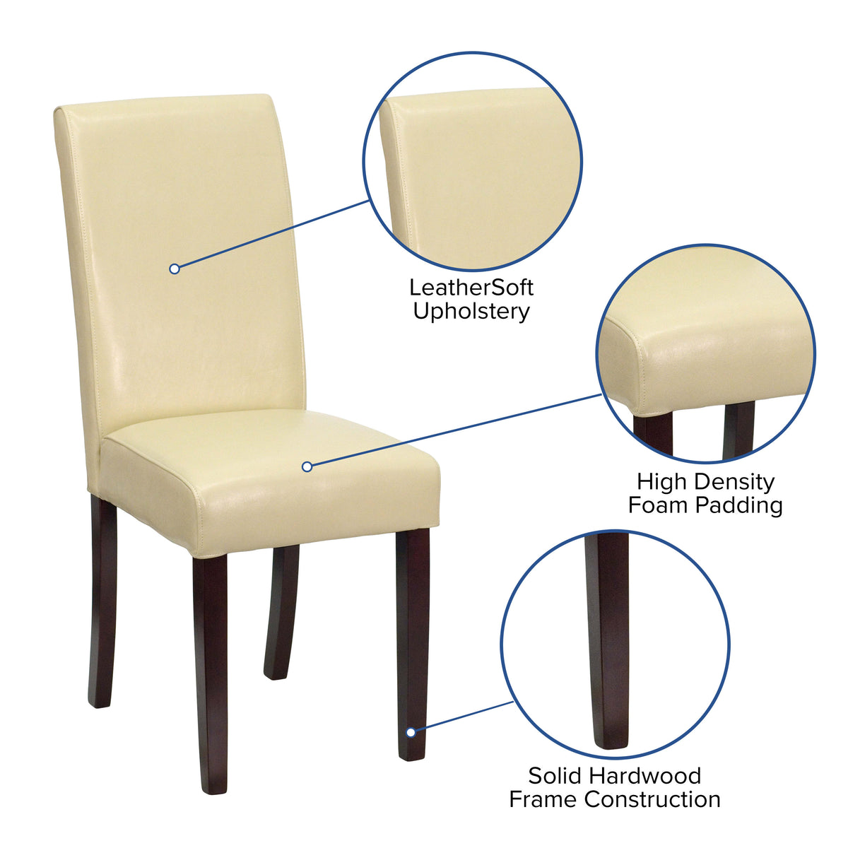 Ivory |#| Ivory LeatherSoft Panel Back Parsons Chair w/ Solid Hardwood Frame Construction