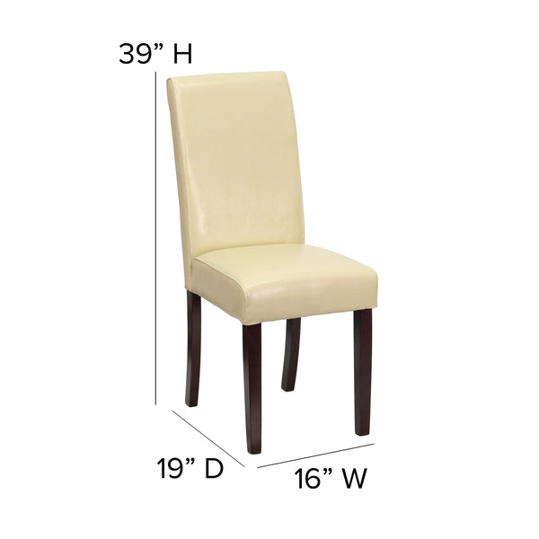 Ivory |#| Ivory LeatherSoft Panel Back Parsons Chair w/ Solid Hardwood Frame Construction