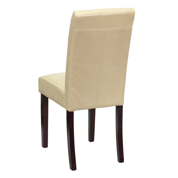 Ivory |#| Ivory LeatherSoft Panel Back Parsons Chair w/ Solid Hardwood Frame Construction