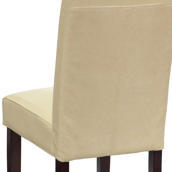 Ivory |#| Ivory LeatherSoft Panel Back Parsons Chair w/ Solid Hardwood Frame Construction