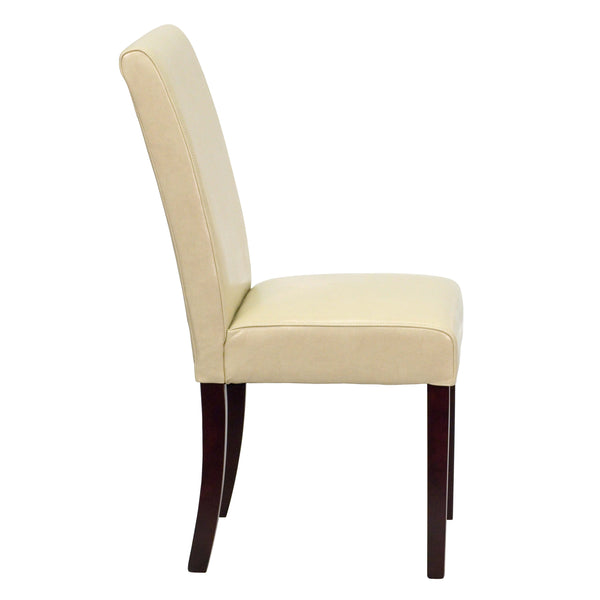 Ivory |#| Ivory LeatherSoft Panel Back Parsons Chair w/ Solid Hardwood Frame Construction