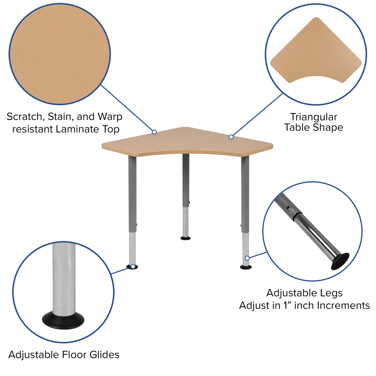 Triangular Natural Collaborative Adjustable Student Desk - Home and Classroom