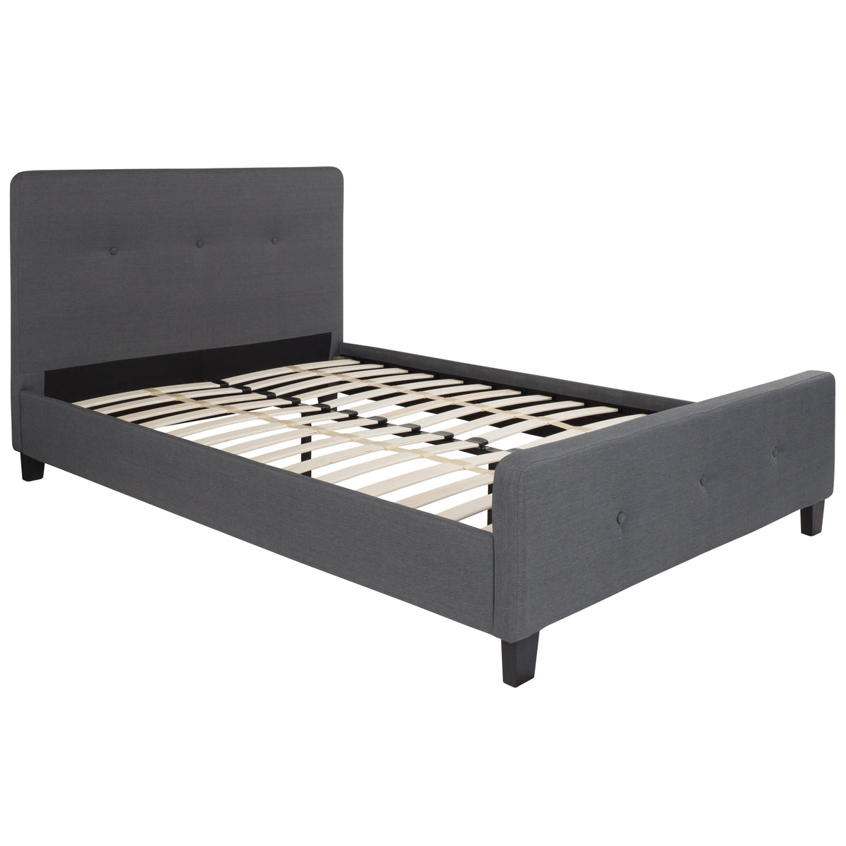 Dark Gray,Full |#| Full Size Three Button Tufted Upholstered Platform Bed in Dark Gray Fabric