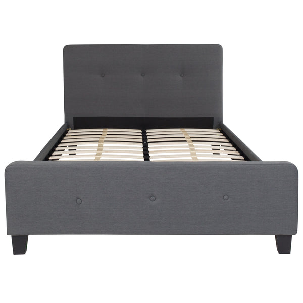 Dark Gray,Full |#| Full Size Three Button Tufted Upholstered Platform Bed in Dark Gray Fabric