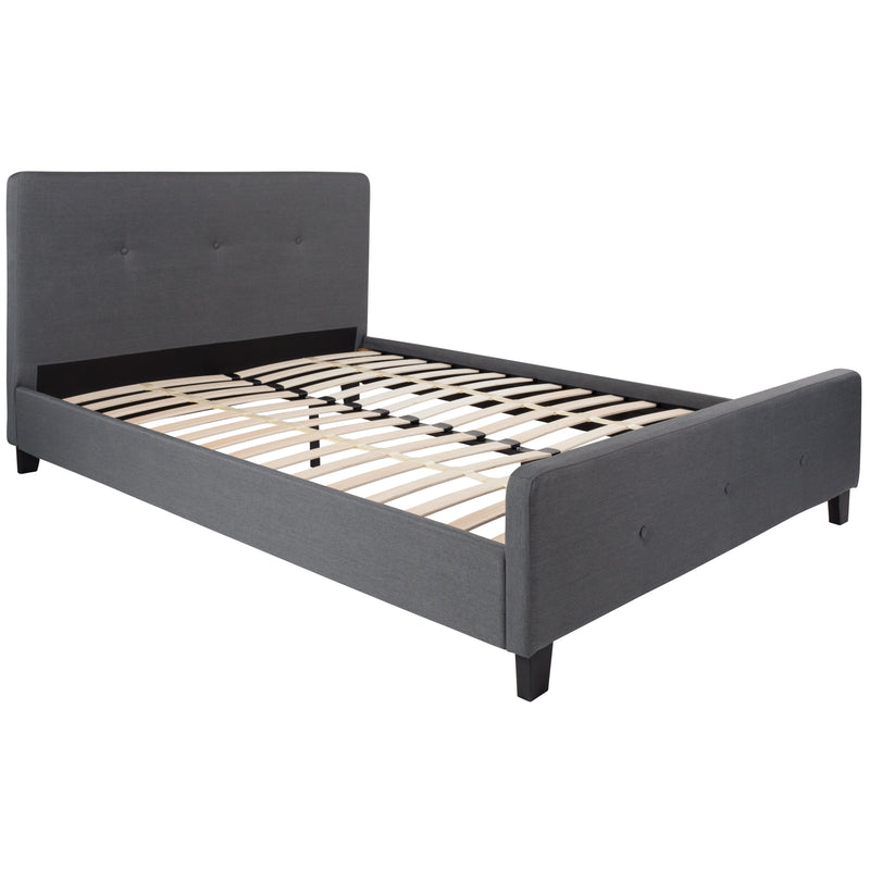 Dark Gray,Queen |#| Queen Size Three Button Tufted Upholstered Platform Bed in Dark Gray Fabric