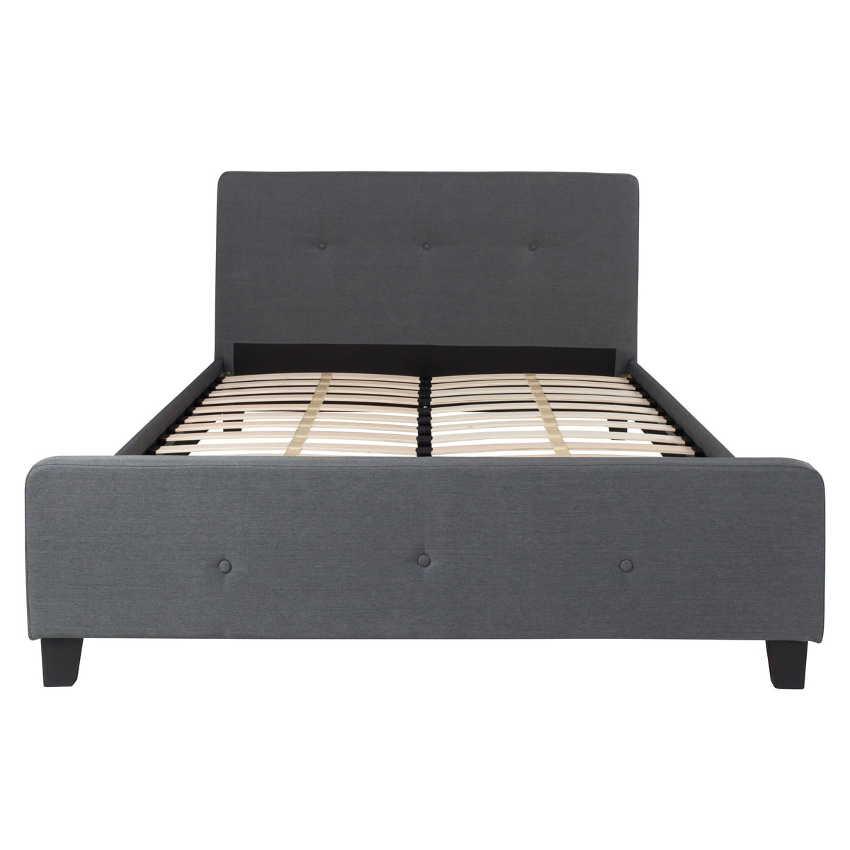 Dark Gray,Queen |#| Queen Size Three Button Tufted Upholstered Platform Bed in Dark Gray Fabric