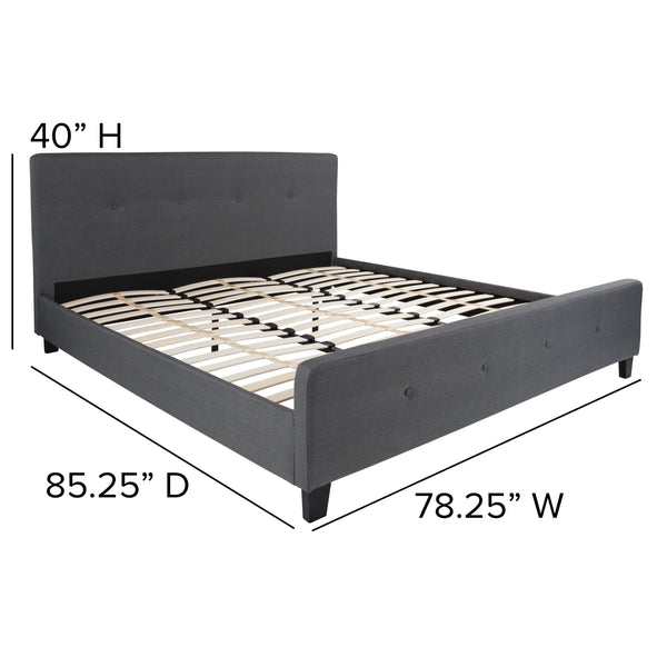 Dark Gray,King |#| King Size Four Button Tufted Upholstered Platform Bed in Dark Gray Fabric