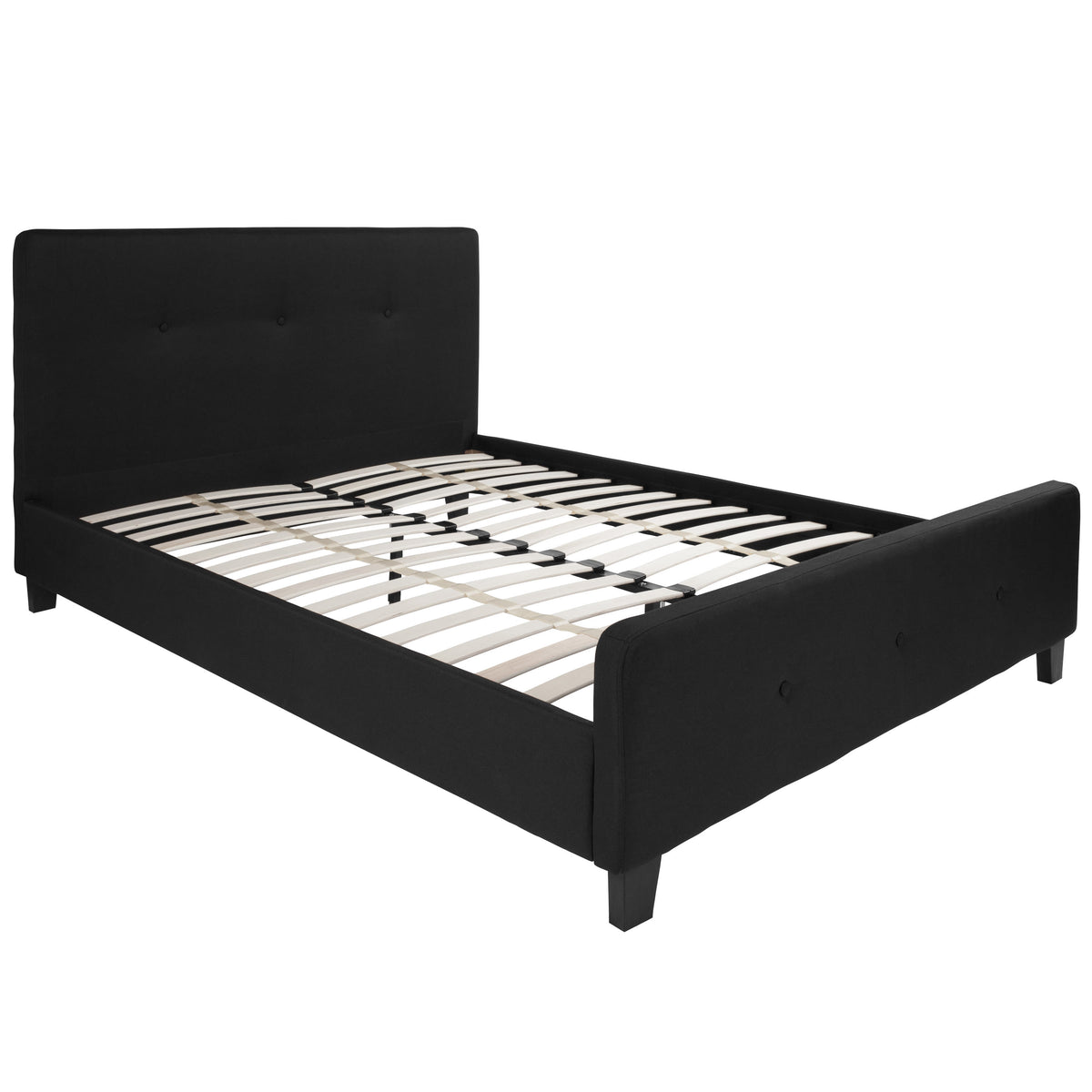 Black,Queen |#| Queen Size Three Button Tufted Upholstered Platform Bed in Black Fabric