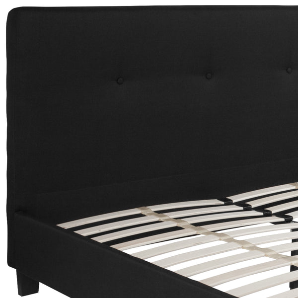 Black,Queen |#| Queen Size Three Button Tufted Upholstered Platform Bed in Black Fabric