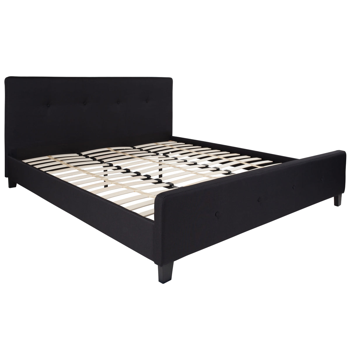 Black,King |#| King Size Four Button Tufted Upholstered Platform Bed in Black Fabric